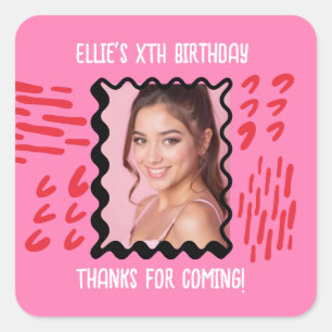 Sticker Carré Photo personnalisée Anniversaire Sketchy Doodle Pa