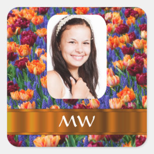 Sticker Carré Photo personnalisée de tulipe orange