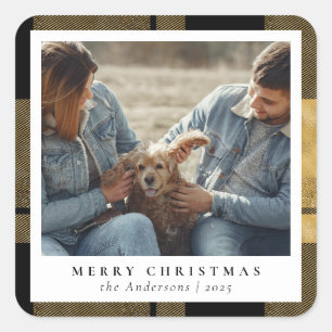 Sticker Carré Photo personnalisée élégante Joyeux Noël d'or