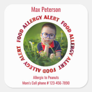 Sticker Carré Photo personnalisée Enfants Allergie alimentaire A