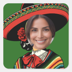 Sticker Carré Photo personnalisée Funny Sombrero Sarape Fiesta P