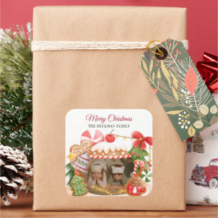 Sticker Carré Photo personnalisée Maison en pain d'épice Noël