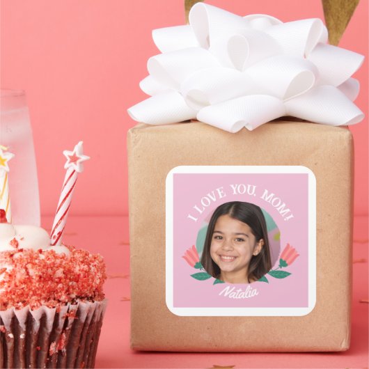 Sticker Carré Photo personnalisée Nom de la fête des mères Je t' (Fête)