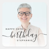 Sticker Carré Photo personnalisée Script noir 50e anniversaire (Devant)