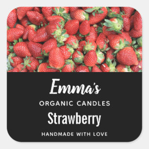 Sticker Carré Photo Red Juicy Strawberries Candle Business