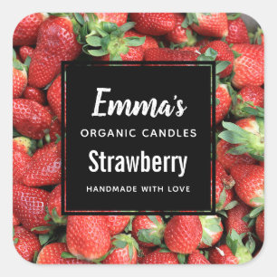 Sticker Carré Photo Red Juicy Strawberries Candle Business
