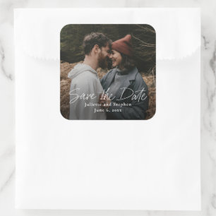 Sticker Carré Photo script moderne enregistrer la date