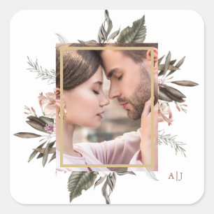 Sticker Carré Photo simple cadre botanique avec Carré Monogram