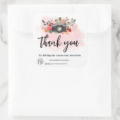 Sticker Carré photographe de caméra à aquarelle florale Merci (Sac)