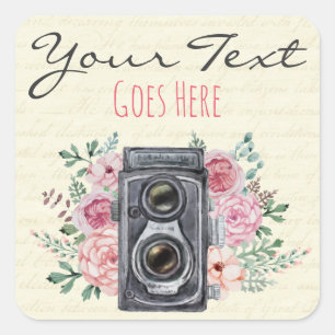Sticker Carré Photographe rustique d'appareil-photo vintage de