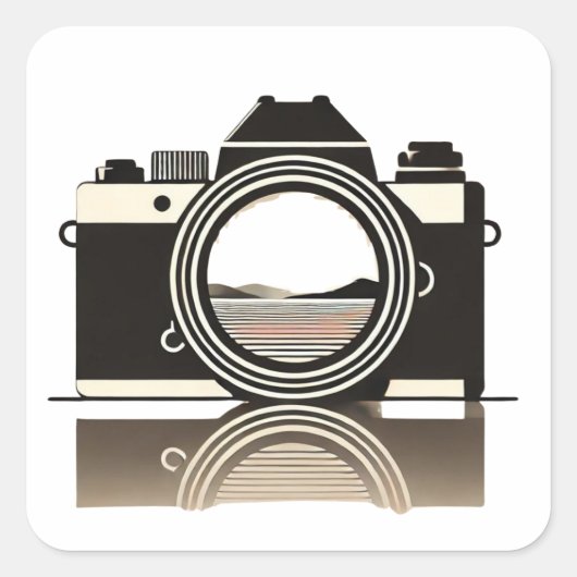 Sticker Carré Photography Minimalist Camera with Landscape Refle (Devant)