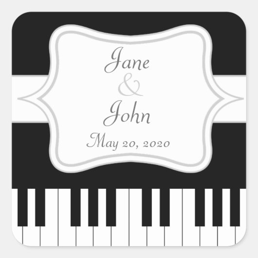 Sticker Carré Piano Clavier Musique Mariage Faveur (Devant)