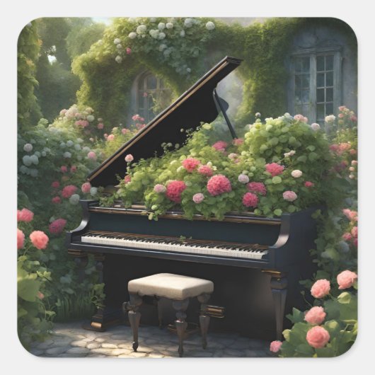 Sticker Carré Piano en Fleur - peinture jardin (Devant)