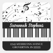 Sticker Carré Piano Keyboard Music Notes Adresse de retour perso (Devant)
