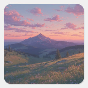 Sticker Carré Pic de montagne majestueux au coucher de soleil ro