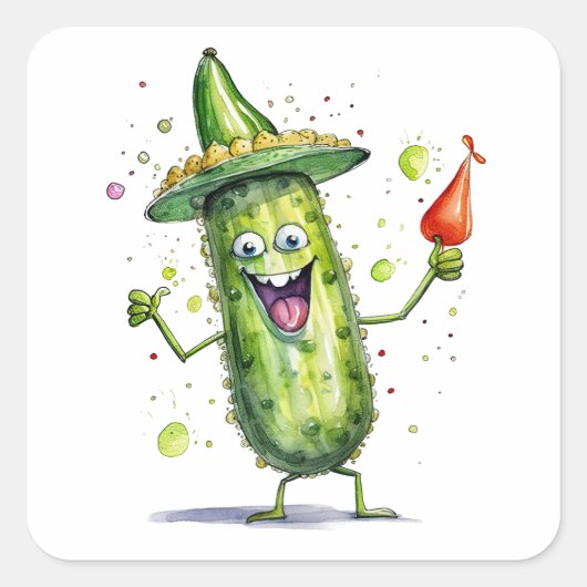 Sticker Carré Pickle Cucumbers en Casquette d'anniversaire (Devant)