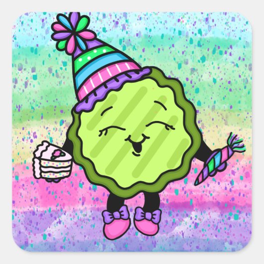 Sticker Carré Pickle d'anniversaire | Casquette d'anniversaire r (Devant)
