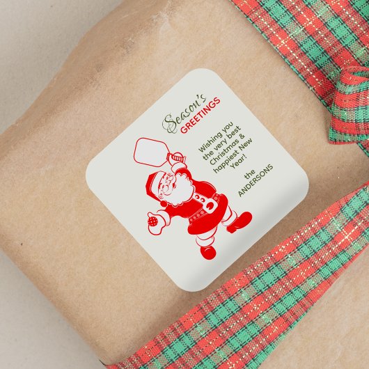 Sticker Carré Pickleball classique Père Noël Noël blanc