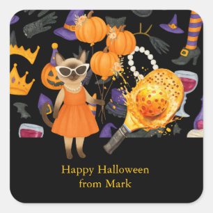 Sticker Carré Pickleball halloween fête pour les amoureux de les
