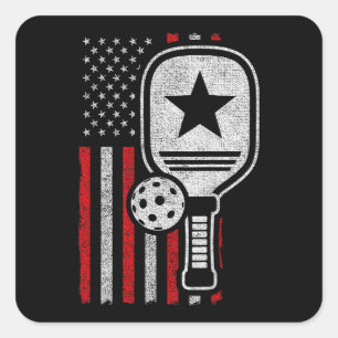 Sticker Carré Pickleball Player - American Flag Pickleball - Pic