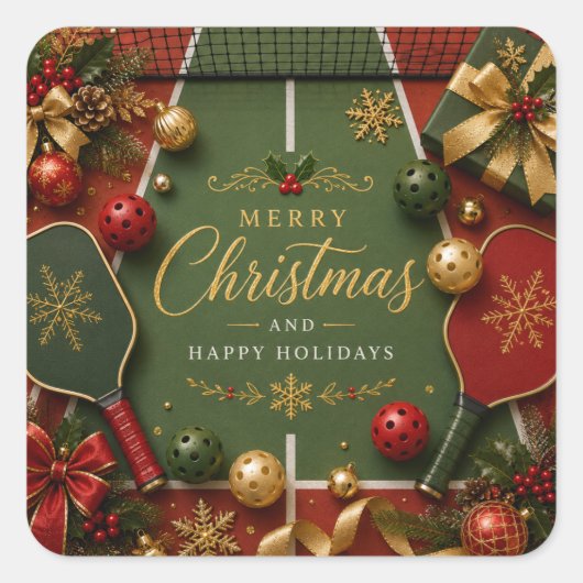 Sticker Carré Pickleball thème de Noël (Devant)