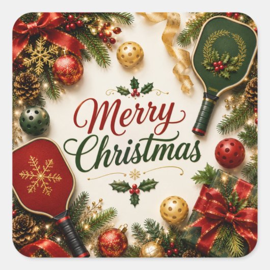 Sticker Carré Pickleball thème de Noël (Devant)
