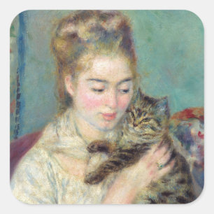 Sticker Carré Pierre-Auguste Renoir - Femme au chat