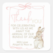 Sticker Carré Pierre rose le lapin Beatrix Baby shower fille (Devant)