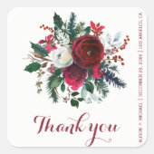 Sticker Carré Pies d'hiver vert rouge mariage merci (Devant)