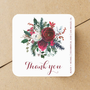Sticker Carré Pies d'hiver vert rouge mariage merci