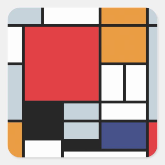Sticker Carré Piet Mondrian - Composition avec grand plan rouge (Devant)