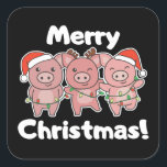 Sticker Carré Pig Christmas Cute Pigs Merry Christmas<br><div class="desc">Merry Christmas. Les pigs are decorated with fairy lights for christmas. Veuh fairy lights and Santa's hats they are perfect pour Christmas. Every pig lover is happy about the cute animals.</div>