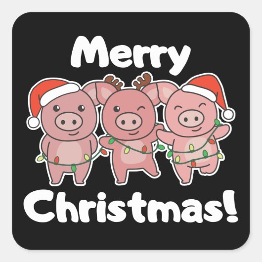 Sticker Carré Pig Christmas Cute Pigs Merry Christmas (Devant)