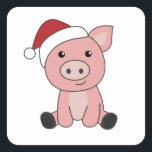 Sticker Carré Pig Christmas Snow Winter Animals<br><div class="desc">The pig for christmas with fairy lights. Funny animals with toxits and snow to the holidays. Donc Funny for Christmas in July. Sheep are sweet animals and perfect for Christmas.</div>