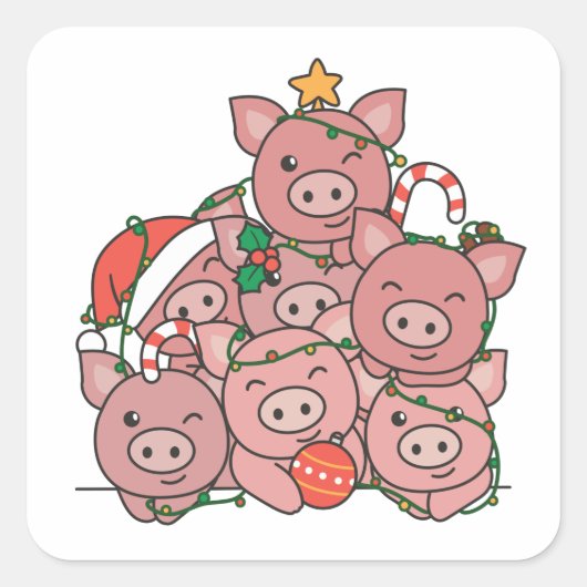 Sticker Carré Pig Christmas Tree Funny Animal Christmas (Devant)