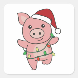 Sticker Carré Pig Christmas Winter Animals