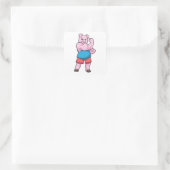 Sticker Carré Pig comme Bodybuilder avec grand bras Supérieur (Sac)