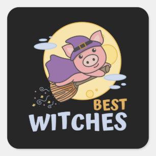 Sticker Carré Pig Halloween sorcières enfants sorcières meilleur