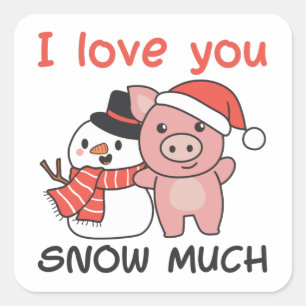 Sticker Carré Pig I Love You Snow Much Snowman