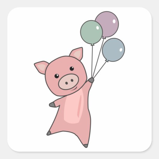 Sticker Carré Pig Piglet Ballons mouches mignons animaux (Devant)