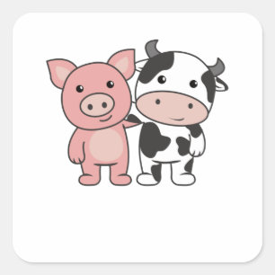 Sticker Carré Pig Vache Piggy Cute Animaux de ferme
