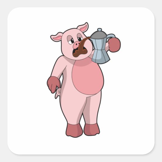 Sticker Carré Pig with coffee pot (Devant)