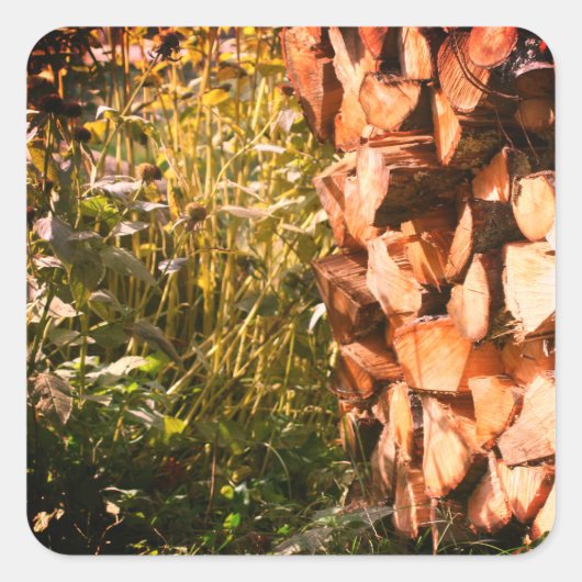 Sticker Carré Pile de bois de chauffage Nature  (Devant)