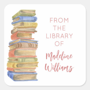 Sticker Carré Pile de livre à partir de la bibliothèque de nom