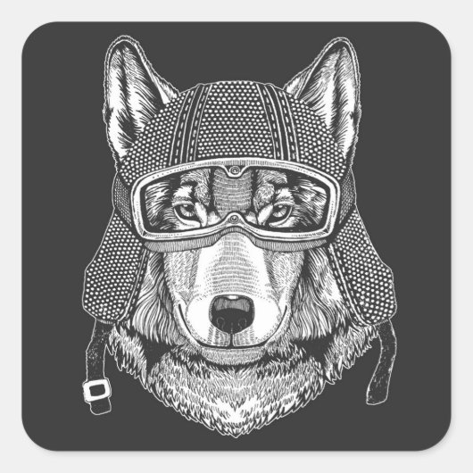 Sticker Carré Pilote de motocyclette Wolf Dog (Devant)