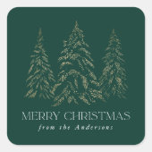 Sticker Carré Pin d'hiver Étincelant Vert Joyeux Noël (Devant)
