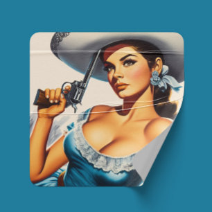 Sticker Carré Pin-up rétro Far West