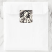 Sticker Carré Pinceau de tatouage de la vieille école (Sac)