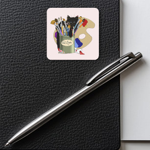 Sticker Carré Pinceaux palette Noir Kitten Artiste