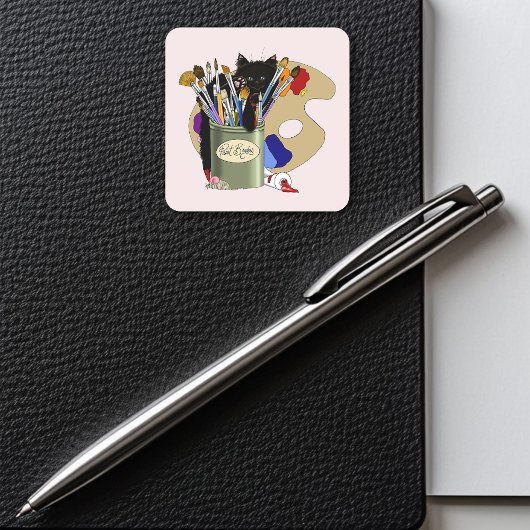 Sticker Carré Pinceaux palette Noir Kitten Artiste